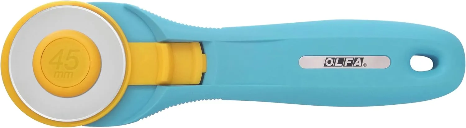 OLFA 45mm Quick-Change Rotary Cutter (RTY-2/C) - Rotary Fabric Cutter w/Blade Cover for Crafts, Sewing, Quilting, Replacement Blade: OLFA RB45-1 (Aqua)