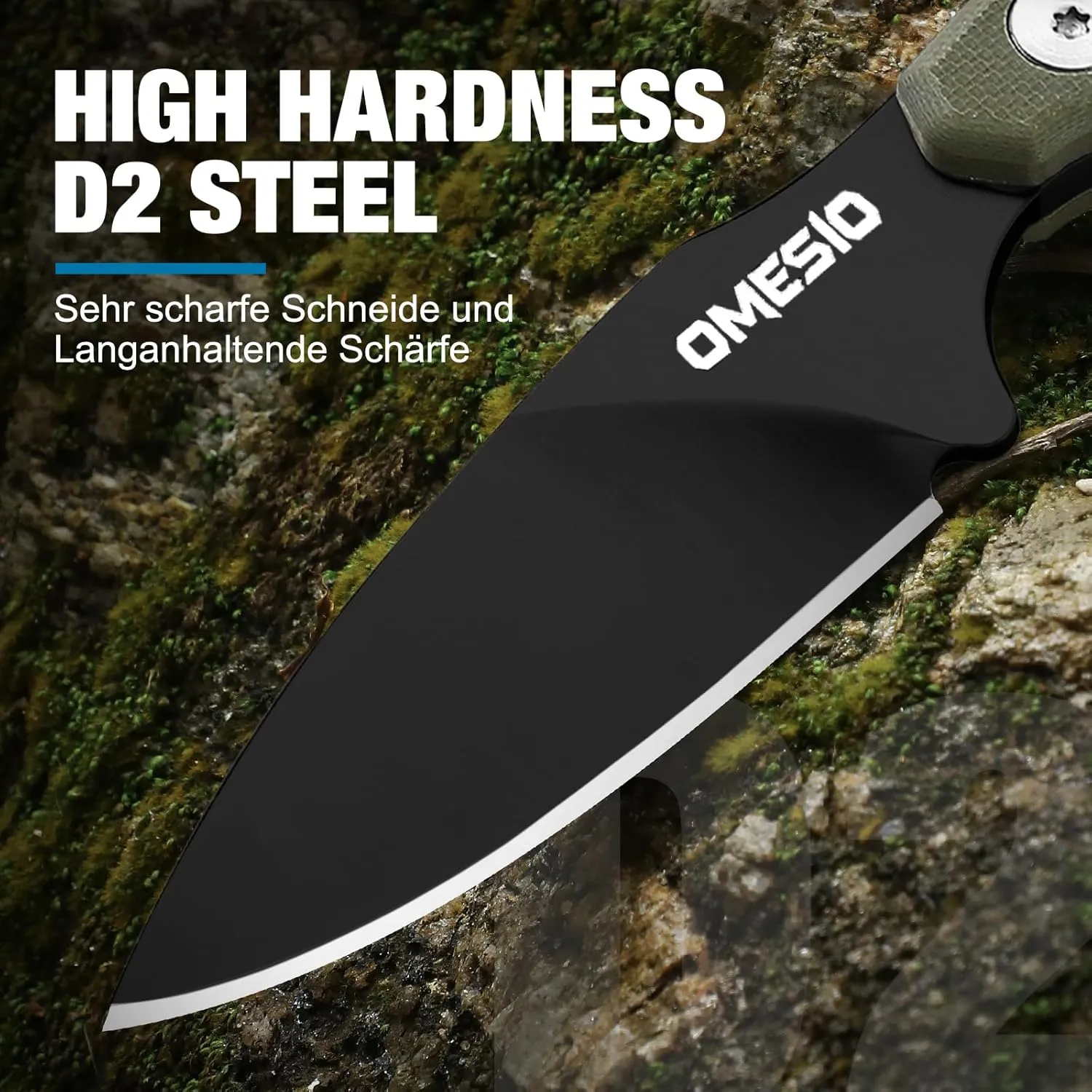 Omesio Compact Neck Knife with Sheath and Necklace, D2 Steel 2.99-Inch Blade, Full Tang G10 Handle, Fixed Blade for EDC, Hiking, Camping (Black Blade   Green Handle)