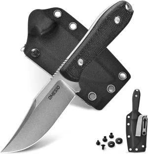 Omesio Small Fixed Blade Knife with Sheath, 3.07" Clip Point D2 Blade Micarta Handle & Lanyard, M-Moon EDC Full Tang Hunting Knife for Camping Survival Hiking