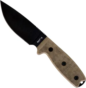 Ontario Knife Company 8665 Rat-3 Plain Edge with Black Nylon Sheath, Black/Tan, One Size