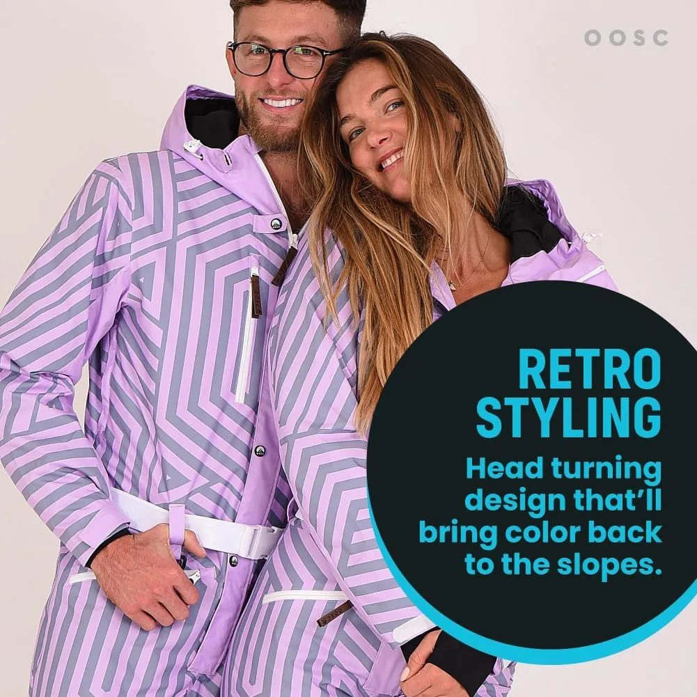 OOSC Fall Line Purple & Gray Ski Suit Women | Stylish Retro Design | Waterproof, Breathable, Insulated | Recycled Polyester