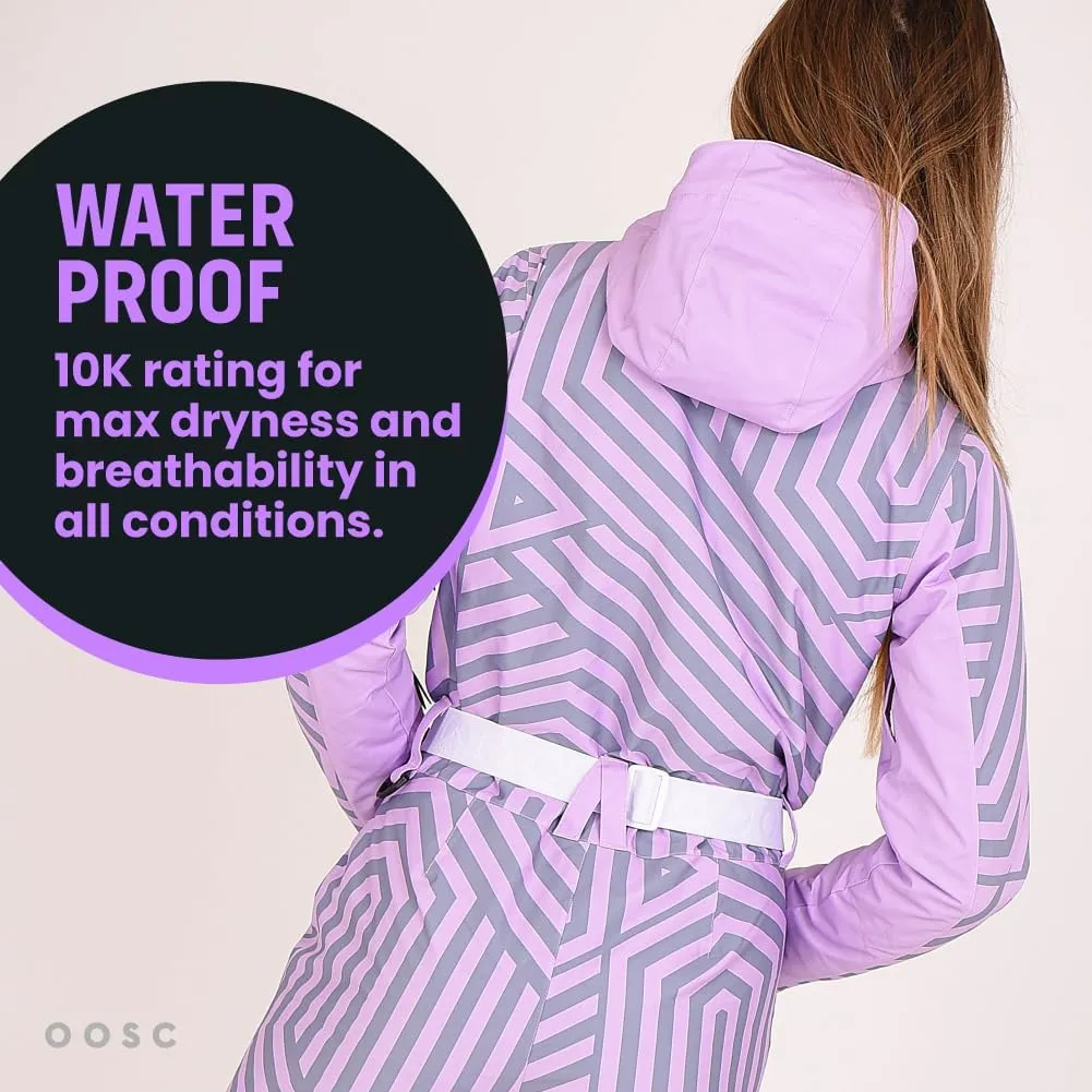 OOSC Fall Line Purple & Gray Ski Suit Women | Stylish Retro Design | Waterproof, Breathable, Insulated | Recycled Polyester