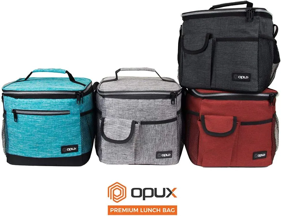 opux Insulated Lunch Bag for Men Women, Leakproof Heather Green Lunch Box for Work, Portable Soft Lunch Cooler Bag with Shoulder Strap, Adult Lunchbox Lunch Pail for Kid Boy Girl School, 18 Can/10L