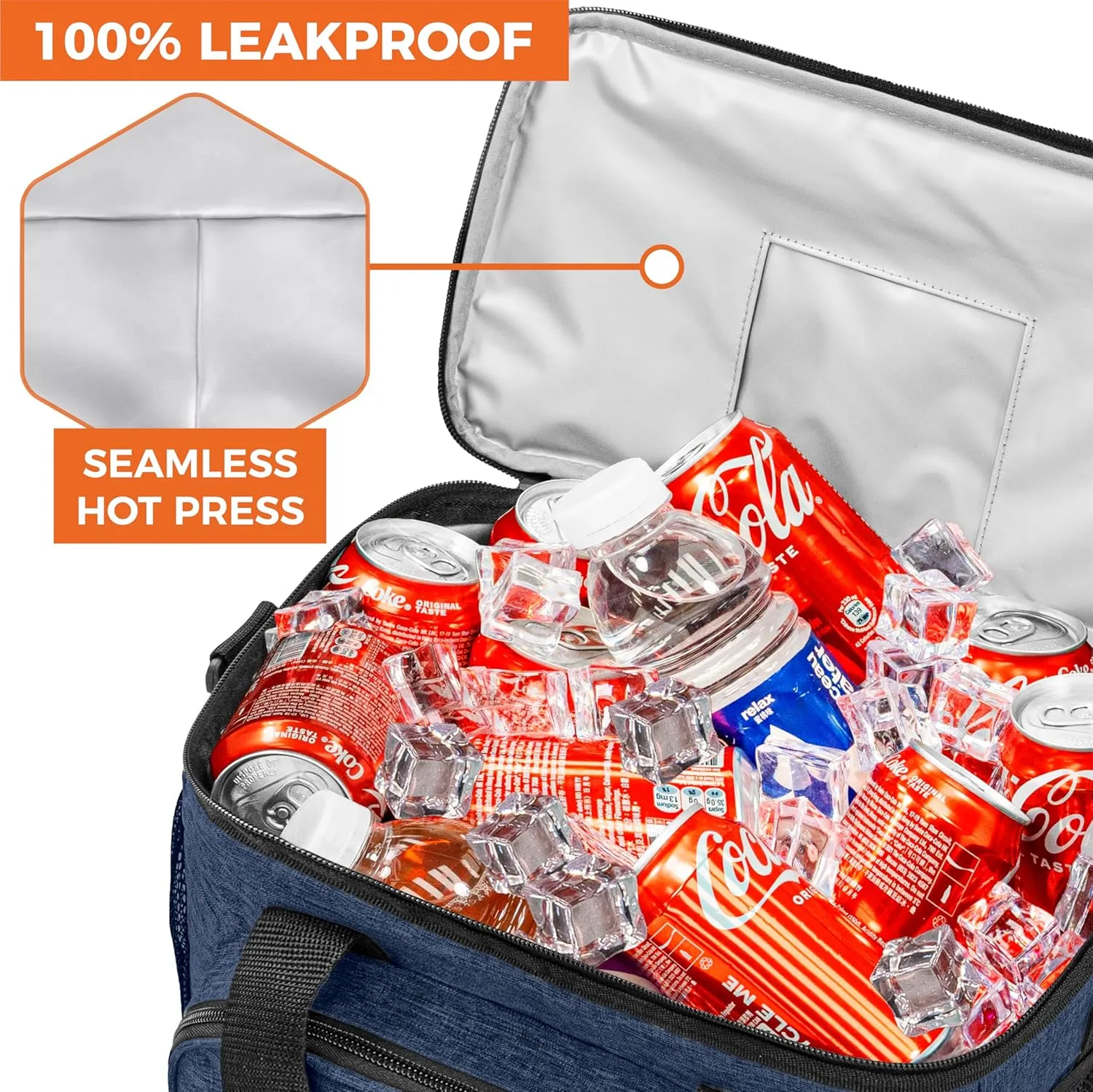 OPUX Soft Cooler Bag, Insulated Collapsible Lunch Cooler Tote for Men Work Camping Beach Travel, Portable Soft Sided Leakproof Waterproof Large Lunch Bag Box with Shoulder Strap 30 Cans, Heather Navy