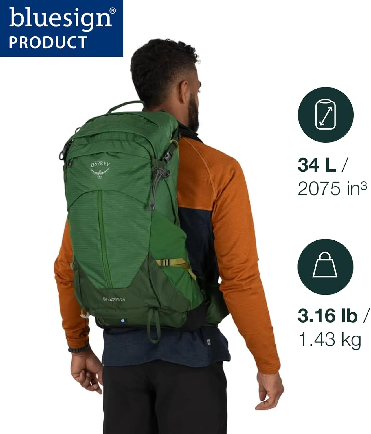 Osprey Stratos 34L Men's Hiking Backpack, Seaweed/Matcha Green