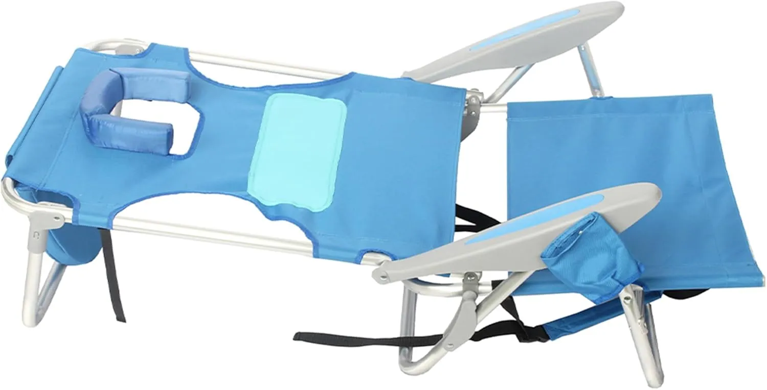 Ostrich Lightweight Ladies Comfort On-Your-Back Outdoor Backpack Beach Chair with 5 Adjustable Positions, Carry Straps & Cup Holder, Blue (3 Pack)