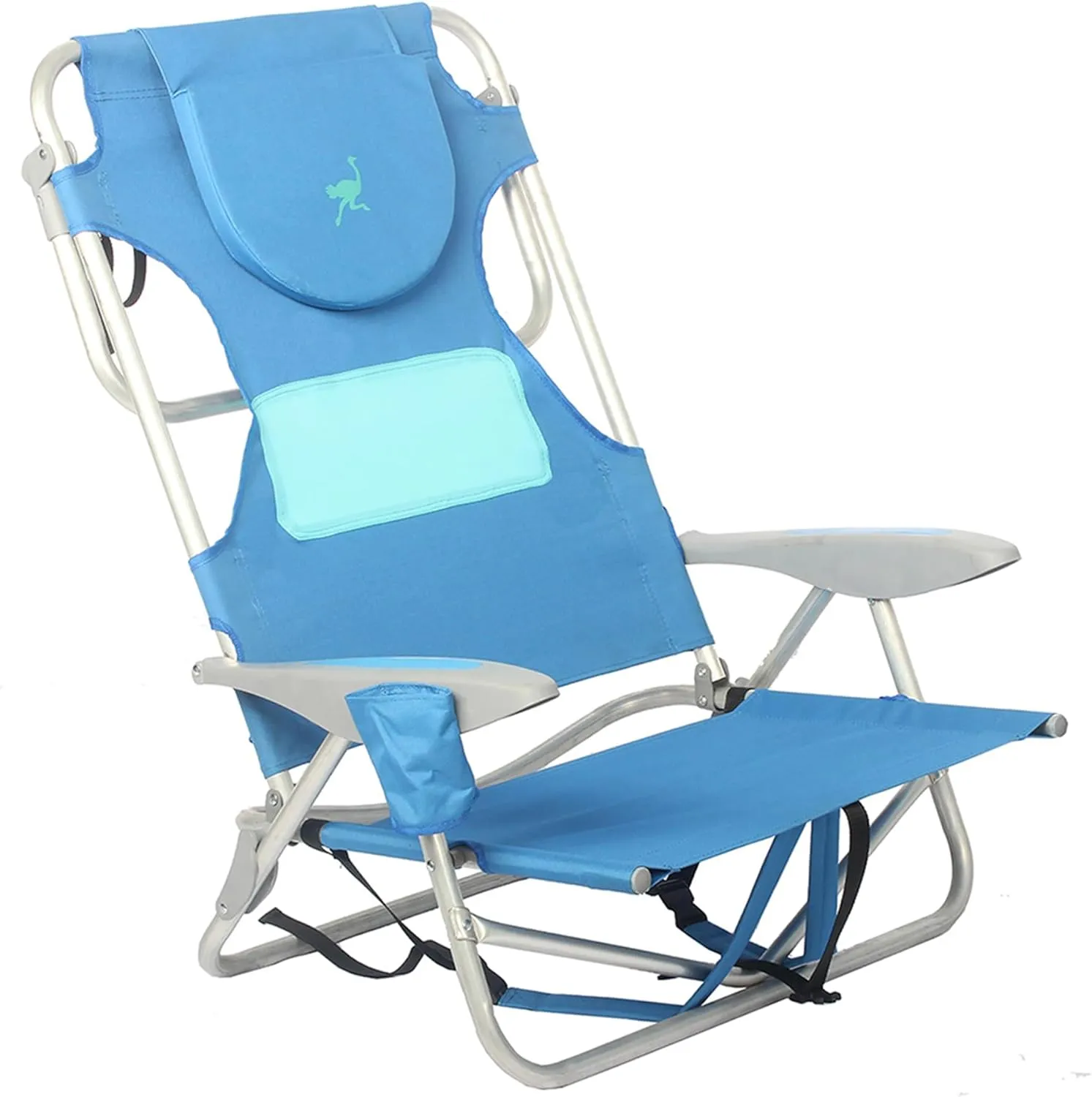 Ostrich Lightweight Ladies Comfort On-Your-Back Outdoor Backpack Beach Chair with 5 Adjustable Positions, Carry Straps & Cup Holder, Blue (3 Pack)