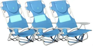 Ostrich Lightweight Ladies Comfort On-Your-Back Outdoor Backpack Beach Chair with 5 Adjustable Positions, Carry Straps & Cup Holder, Blue (3 Pack)