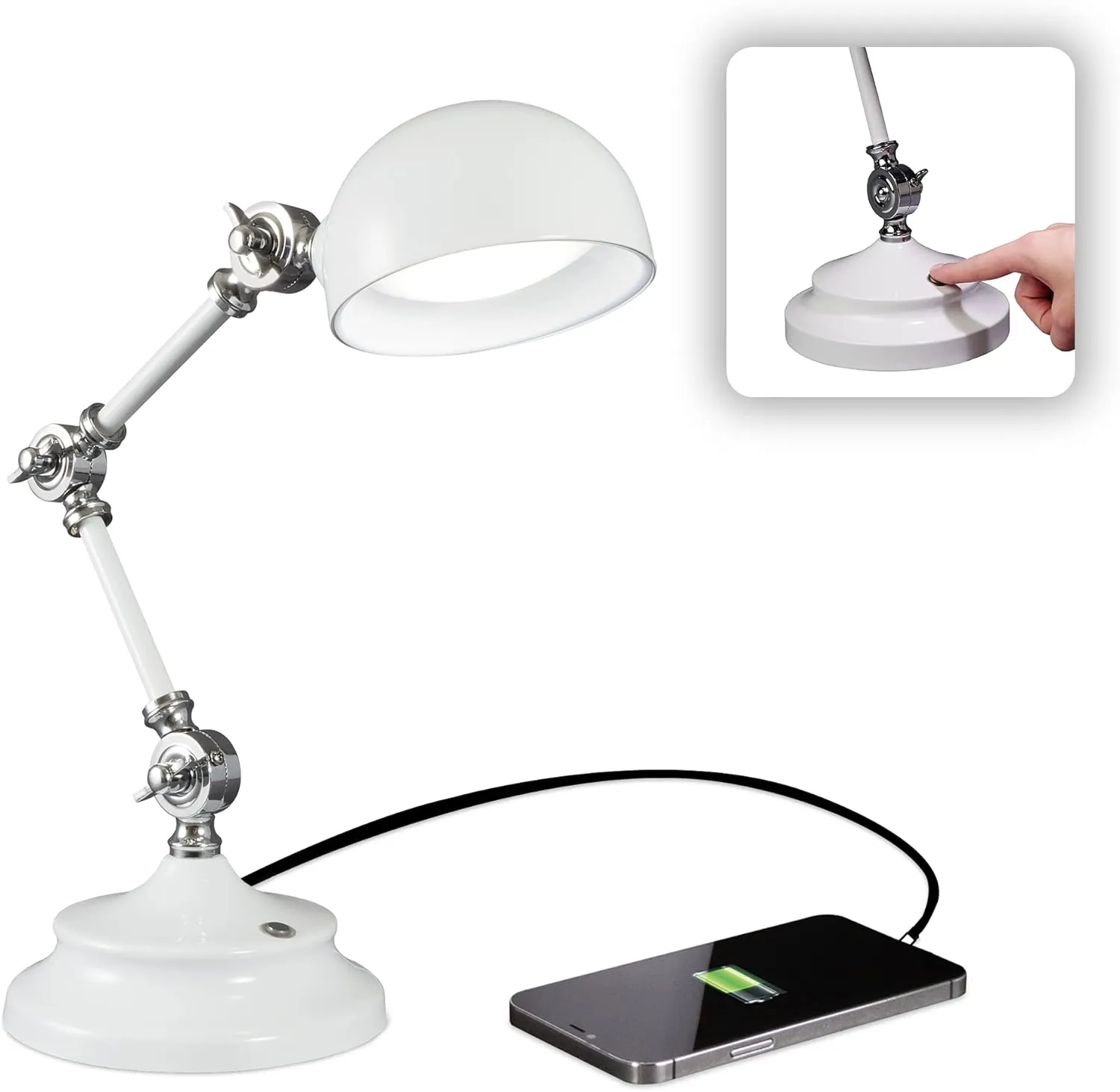 OttLite Pevention Pharmacy Adjustable LED Desk Lamp with USB Charging - Designed to Reduce Eyestrain, 3-Point Adjustable Neck, 3 Brightness Settings with Touch Controls