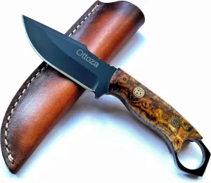 Ottoza 1075 High Carbon Steel Knife 7" Small Hunting Knife & Gum Wood Handle - Small Knife - Survival Knife Camping Knife Tactical Knife - Bushcraft Knife Small Fixed Blade Knife with Sheath No:362