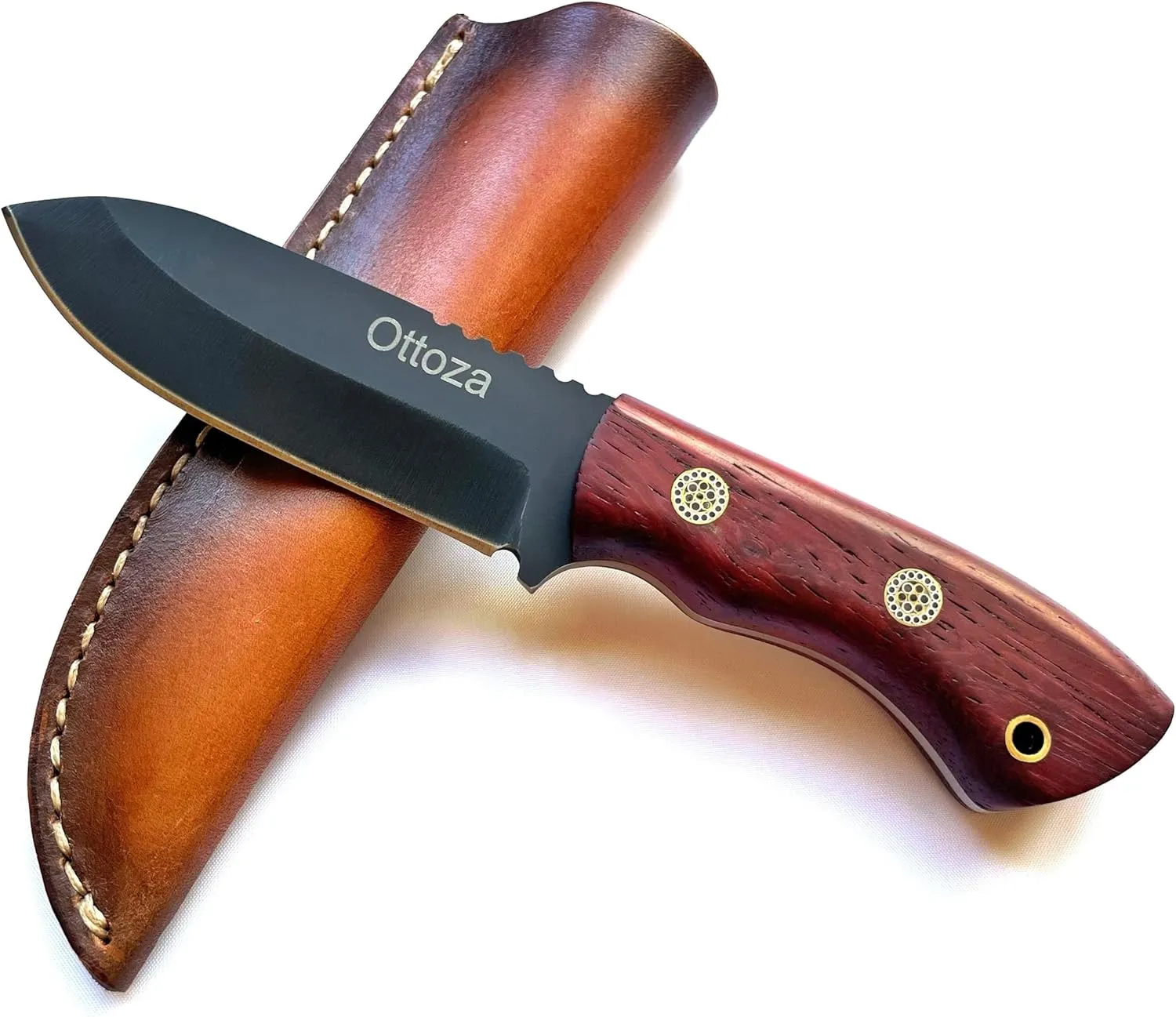 Ottoza 1075 High Carbon Steel Knife 7" Small Hunting Knife & Padouk Wood Handle - Small Knife - Survival Knife Camping Knife Tactical Knife - Bushcraft Knife Small Fixed Blade Knife with Sheath No:368