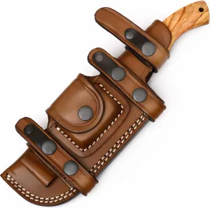 Ottoza D2 Steel Tracker Knife with Sheath Olive Wood & Cow Horn Handle, Outdoor Knife Survival Knife Camping Knife - D2 Knife - D2 Steel Fixed Blade Hunting Knives for Men Horizontal Carry Knife Sheath No:375