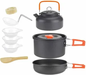 Outdoor Camping Cooking Set Pan Pot Bowl Kettle Foldable Cookware Kit Aluminum Travel Picnic Hiking Tableware Tools(A)