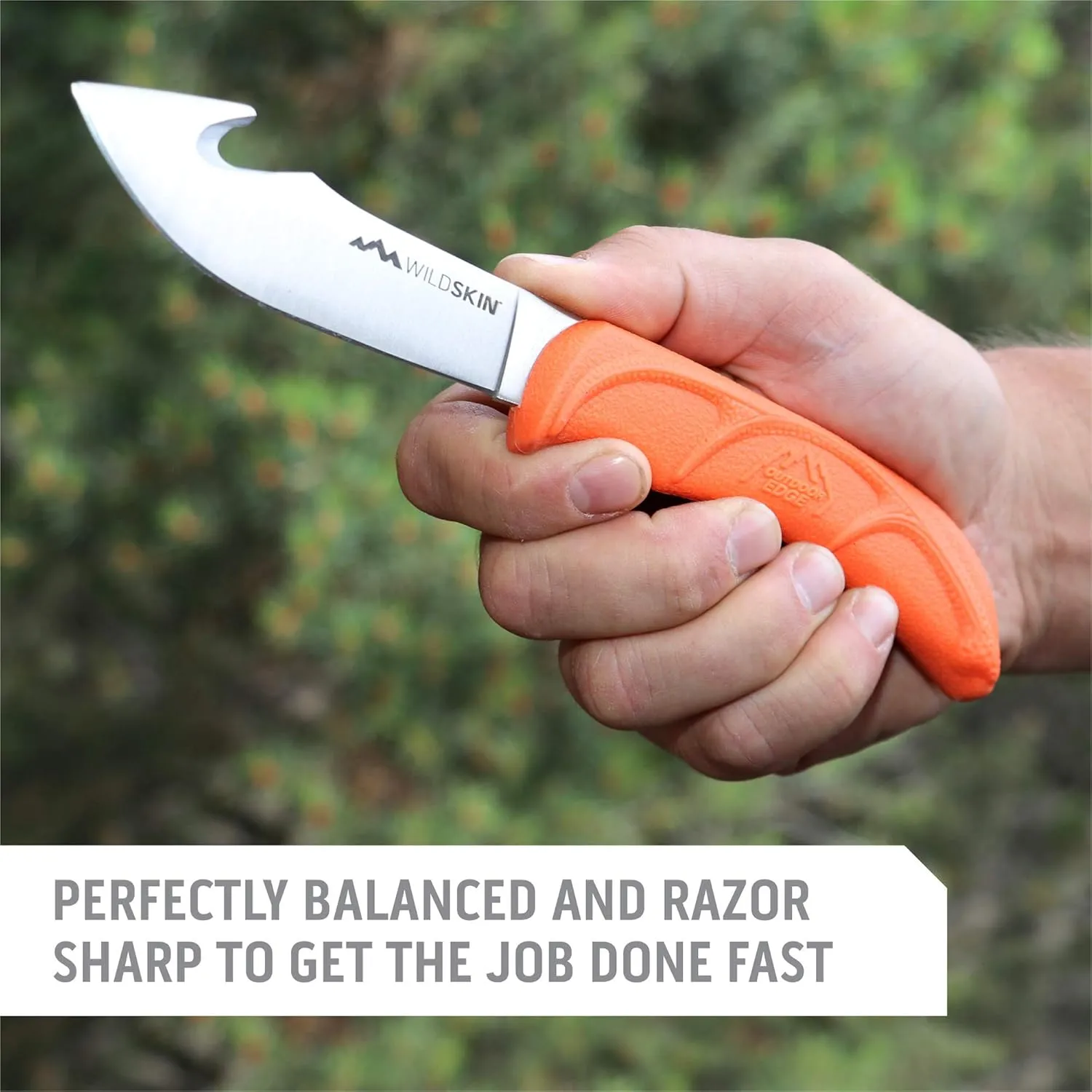 OUTDOOR EDGE WildSkin - 4.0" Fixed Blade Gut-Hook Skinning Knife for Big Game Hunting with Camo Nylon Belt Sheath