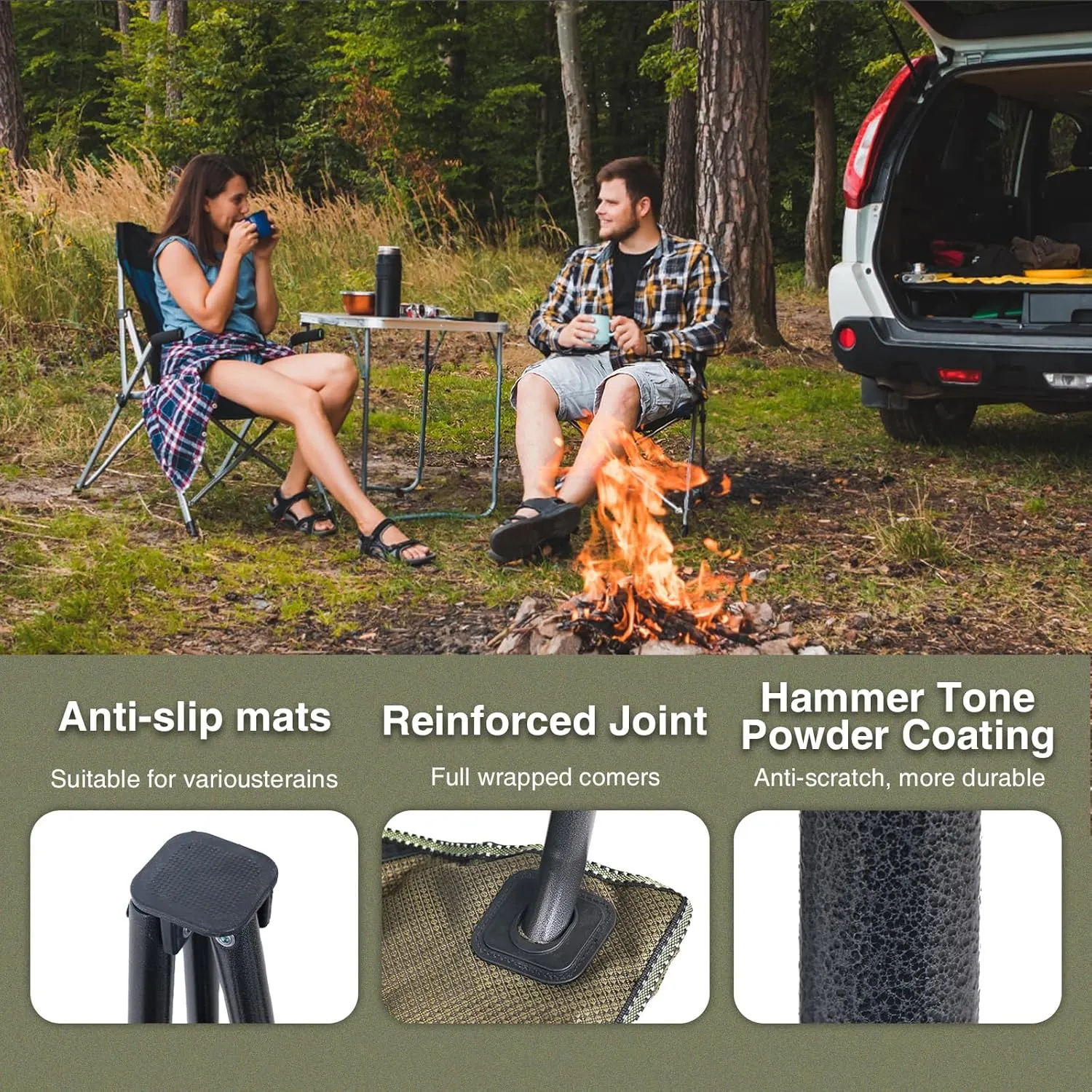 Outdoor Folding Chair Heavy Duty with Thick Cushion – Portable Camping Chair for Backyard, Beach & Hiking, 450lbs