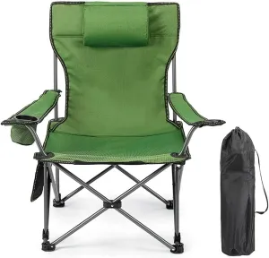 Outdoor Reclining Camping Chairs Adjustable 2 Position Foldable Adults Lounge with Cup Holder and Headrest 264 LBS Capacity (Color : Green)