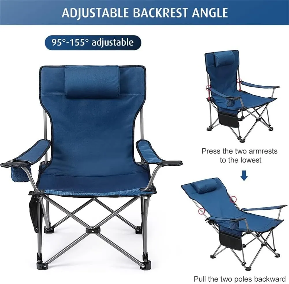 Outdoor Reclining Camping Chairs Adjustable 2 Position Foldable Adults Lounge with Cup Holder and Headrest 264 LBS Capacity (Color : Green)