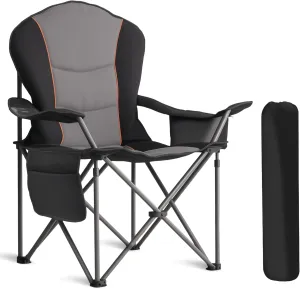 Oversized Camping Chair Heavy Duty 500LB - Portable Folding Chair with Cooler Bag, Cup Holder & Waterproof Phone Case for Adults, Beach, Hiking, Backyard (Black & Gray)