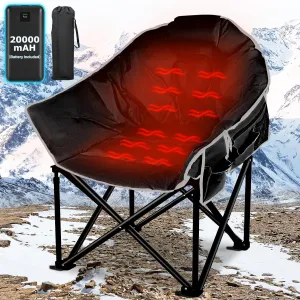 Oversized Heated Camping Chair, 3 Heat Levels Portable Heated Folding Chairs with 20,000mAh Power Bank, Camping Heated Chair for Adults Supports 440 lbs, Heavy Lawn Chair for Camping/Patio