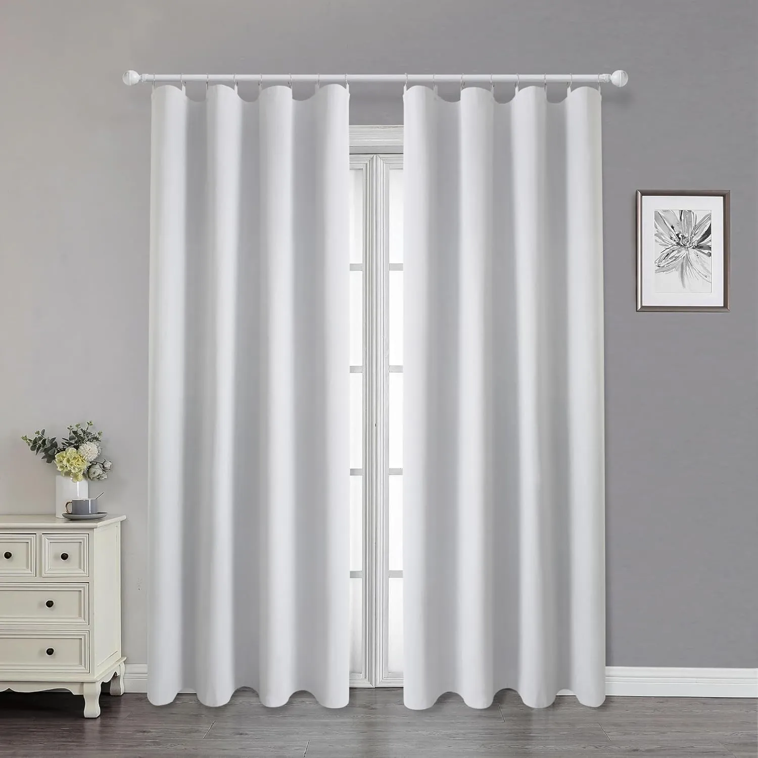 OWENIE Greyish White 100% Blackout Curtain Liner 2 Panels Set for Bedroom Living Room, Insulated Curtains Liner for 95 96 Inch Long Curtains, Each 50" Wx92 L, 2 Liners Per Set with 17 Pieces Rings