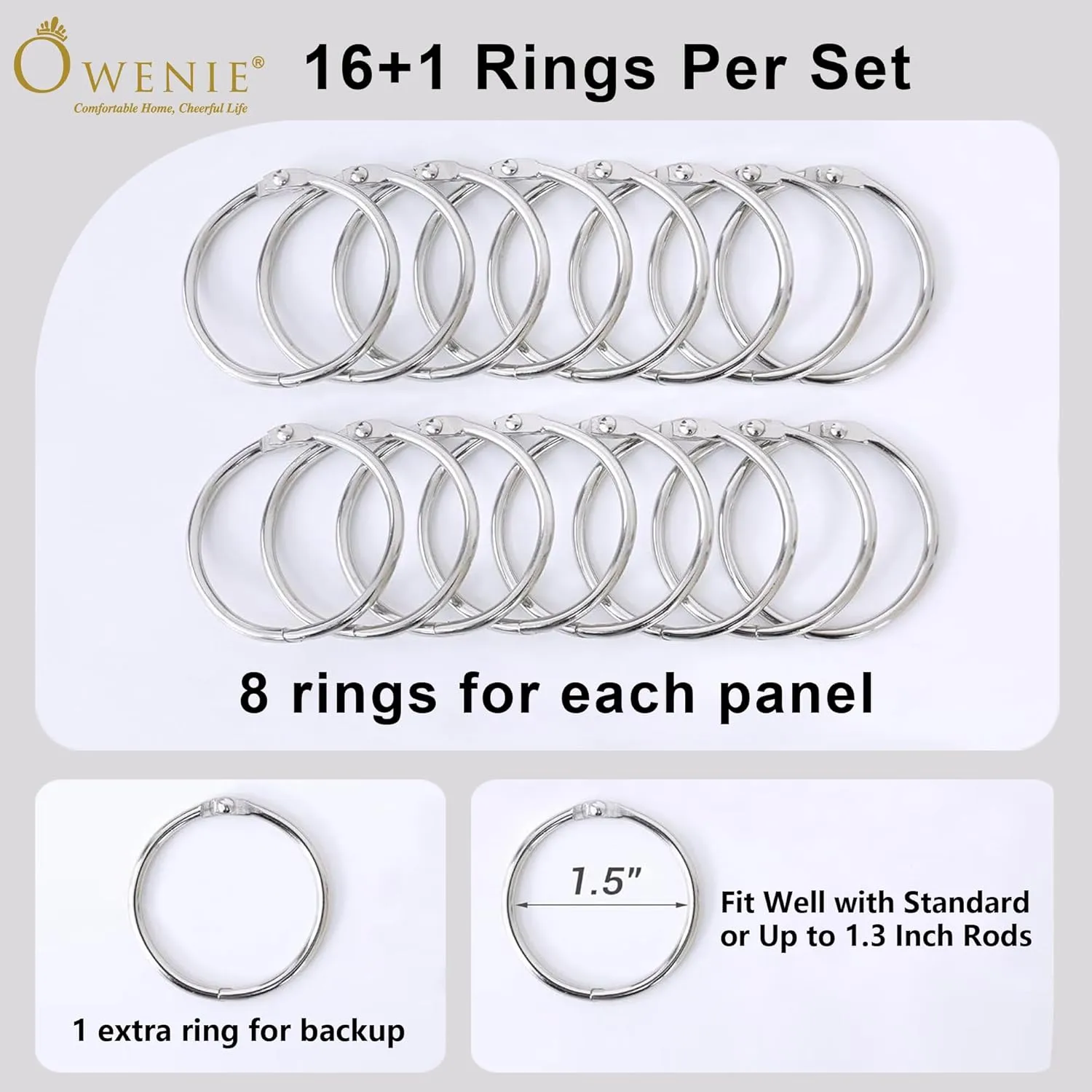 OWENIE Greyish White 100% Blackout Curtain Liner 2 Panels Set for Bedroom Living Room, Insulated Curtains Liner for 95 96 Inch Long Curtains, Each 50" Wx92 L, 2 Liners Per Set with 17 Pieces Rings