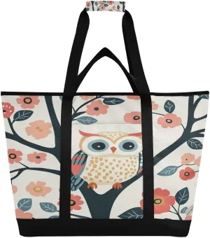 Owls Flowers Reusable Insulated Lunchbox Cooler Bag, Leakproof Kitchen Grocery Bag Collapsible Portable Cooler Tote Bag for Picnic, Camping, Office, Travel