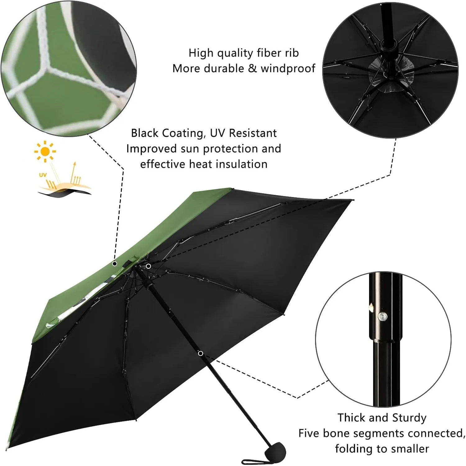 Oyihfvs 5 Folding Ultra-Light Umbrella, Small Mini Anti-UV Compact Travel Umbrella, 6 Ribs Pocket Windproof Foldable Vinyl Parasol