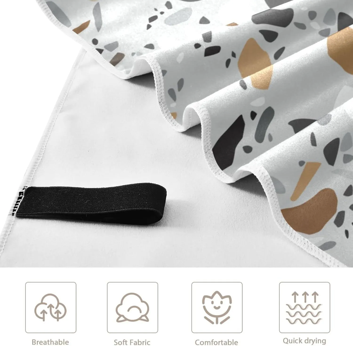 Oyihfvs Seamless Terrazzo Stone Fragments Rock Surface on Grey Background Quick Drying Beach Towel, Foldable Yoga Towel, Soft Sport Towel, Sweat Absorbent Towel with Storage Mesh Bag 31 x 71 inch (M)
