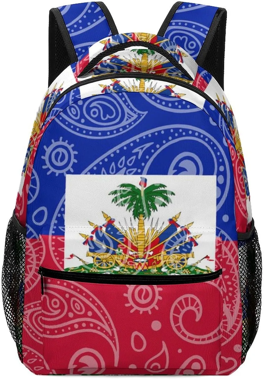 Paisley and Haiti Flag Travel Backpack Lightweight Shoulders Bag Laptop Daypack for Work Office