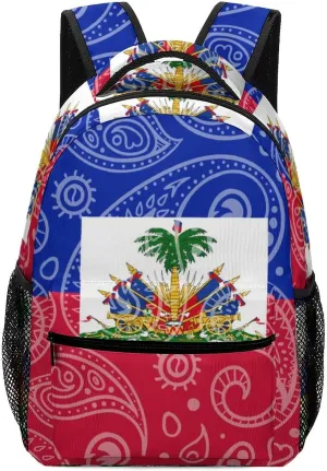 Paisley and Haiti Flag Travel Backpack Lightweight Shoulders Bag Laptop Daypack for Work Office