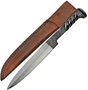 Pakistan SZCO Supplies 12" Hand-Forged Railroad Spike Dagger with Twisted Handle & Leather Sheath – Full Tang Spear-Point Blade, Carbon Steel Knife for Collectors & Outdoor Use