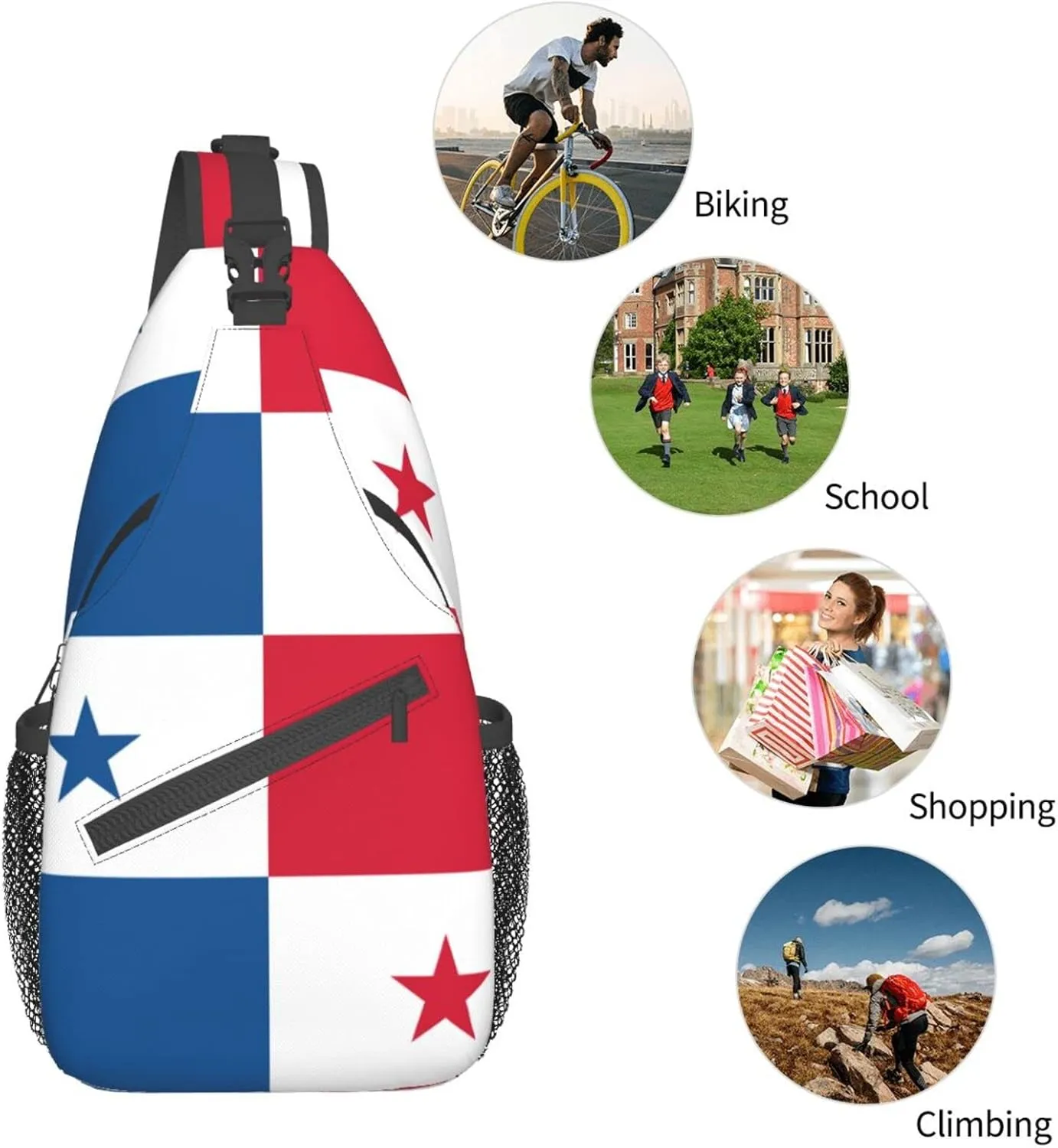 Panama Countries Flag Hiking Daypacks Cross-body Sling Backpack for Men Women Outdoor Cycling Hiking Travel