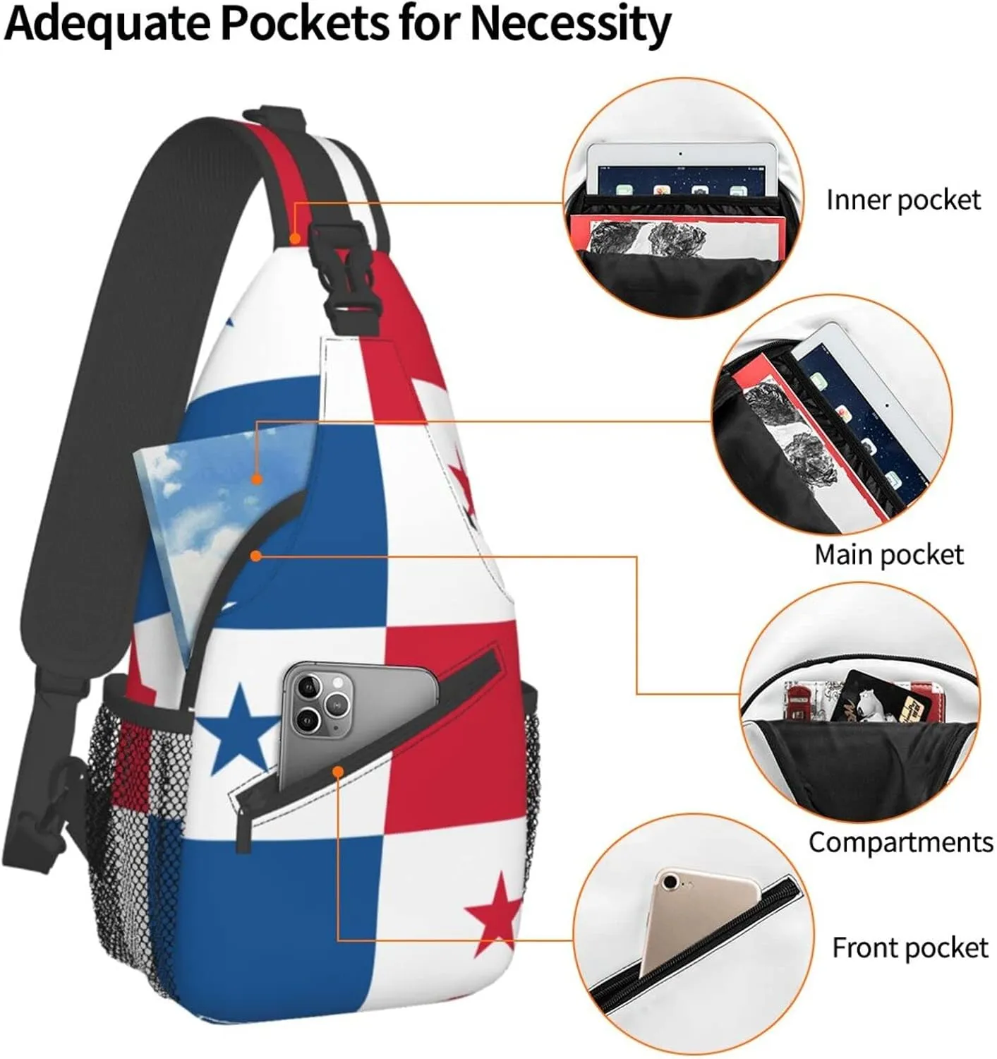 Panama Countries Flag Hiking Daypacks Cross-body Sling Backpack for Men Women Outdoor Cycling Hiking Travel