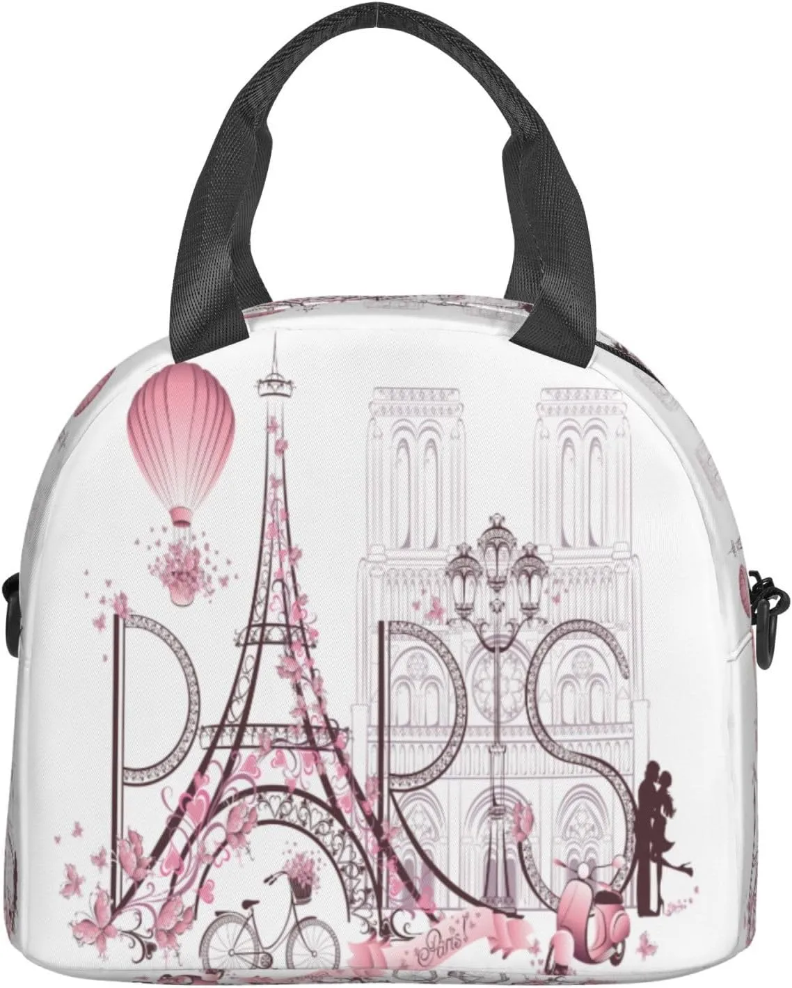 Paris Eiffel Tower Lunch Bag with Adjustable Shoulder Strap for Women Men Reusable Lunch Box Leakproof Tote Bags Insulated Cooler for Work Travel Outdoor(9 x 5 x 7.8 Inches)