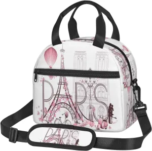 Paris Eiffel Tower Lunch Bag with Adjustable Shoulder Strap for Women Men Reusable Lunch Box Leakproof Tote Bags Insulated Cooler for Work Travel Outdoor(9 x 5 x 7.8 Inches)