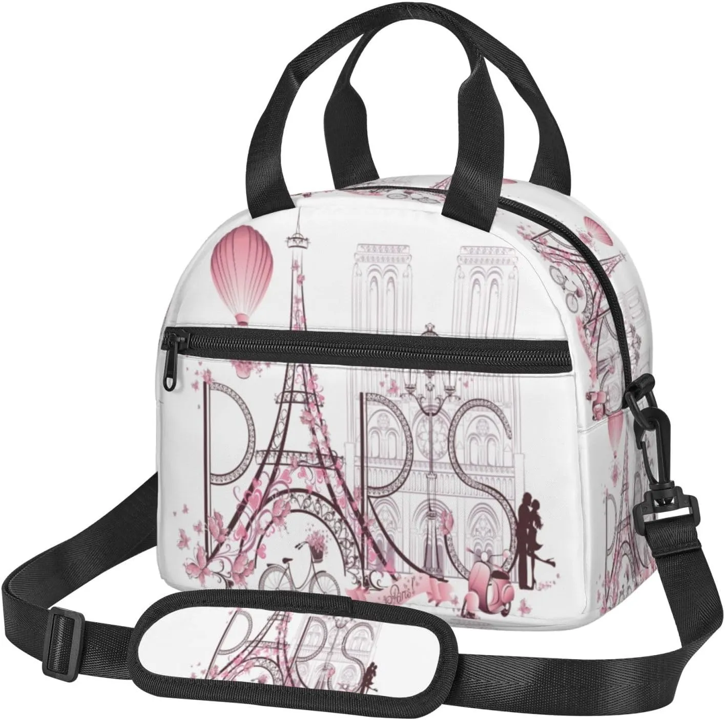 Paris Eiffel Tower Lunch Bag with Adjustable Shoulder Strap for Women Men Reusable Lunch Box Leakproof Tote Bags Insulated Cooler for Work Travel Outdoor(9 x 5 x 7.8 Inches)