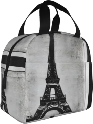 Parisian Coffee Eiffel Tower Print Foldable Structure Insulated Lunch Bag Portable Cooler Tote Bags Adults Men Women