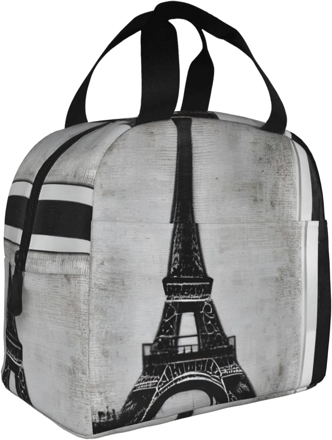 Parisian Coffee Eiffel Tower Print Foldable Structure Insulated Lunch Bag Portable Cooler Tote Bags Adults Men Women