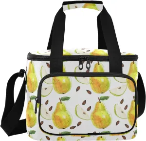 Pear Leaves White Insulated Cooler Bag for Women Men Leakproof 24 Can Camping Cooling Bags for Travel Outdoors Trip