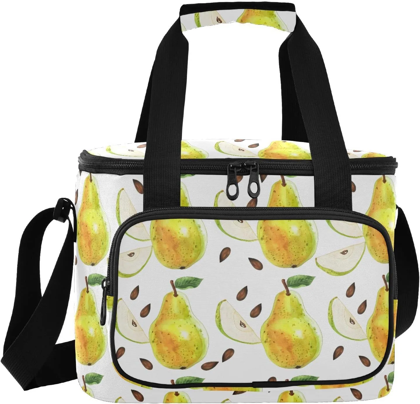 Pear Leaves White Insulated Cooler Bag for Women Men Leakproof 24 Can Camping Cooling Bags for Travel Outdoors Trip