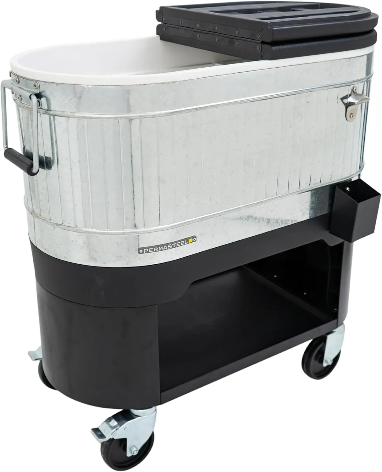 Permasteel 120-Qt Rolling Ice Chest, Portable Patio Party Bar Drink Cooler Cart with Wheels, Drink Dividers - Perfect for Outdoor or Indoor Entertaining, and Parties, Galvanized Steel