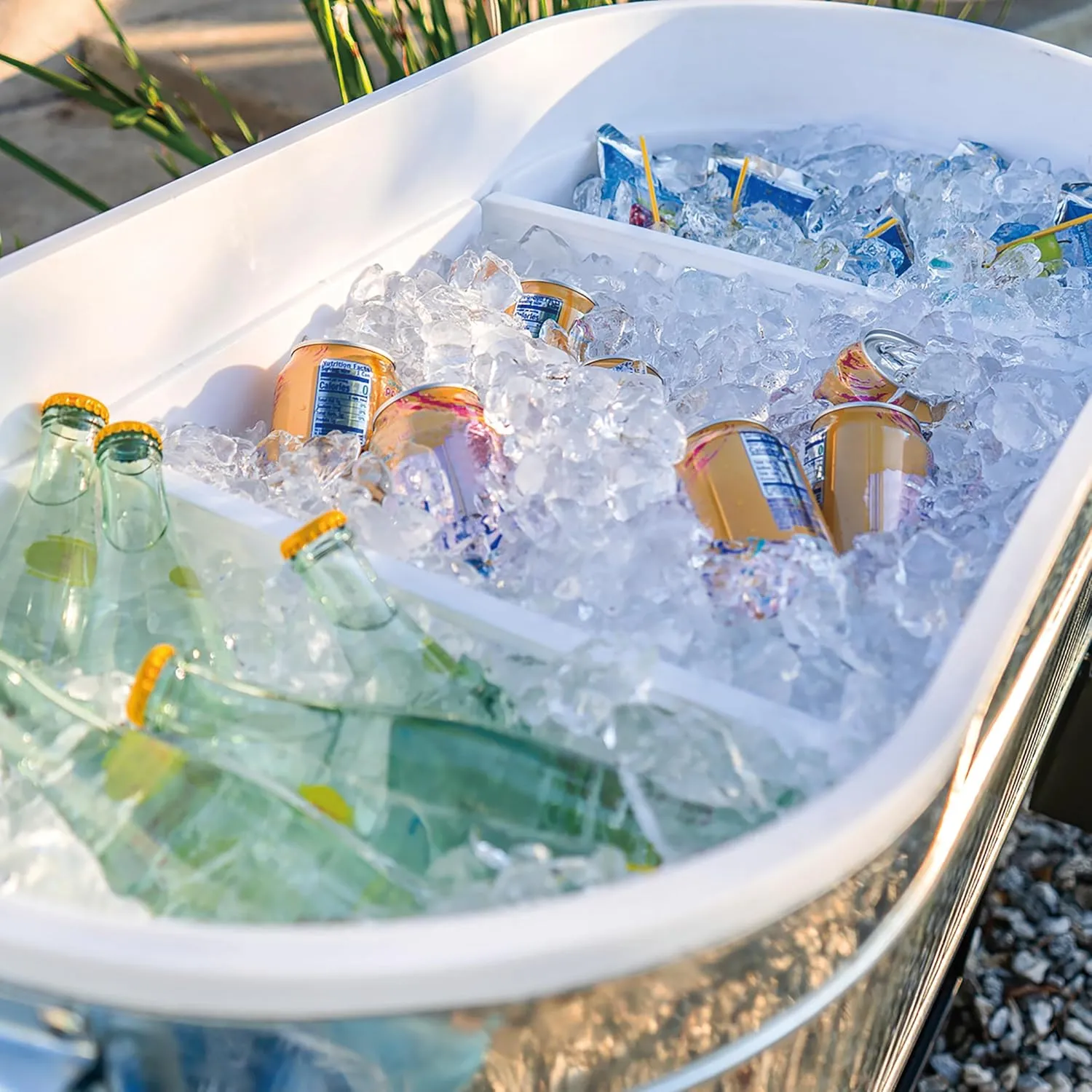 Permasteel 120-Qt Rolling Ice Chest, Portable Patio Party Bar Drink Cooler Cart with Wheels, Drink Dividers - Perfect for Outdoor or Indoor Entertaining, and Parties, Galvanized Steel