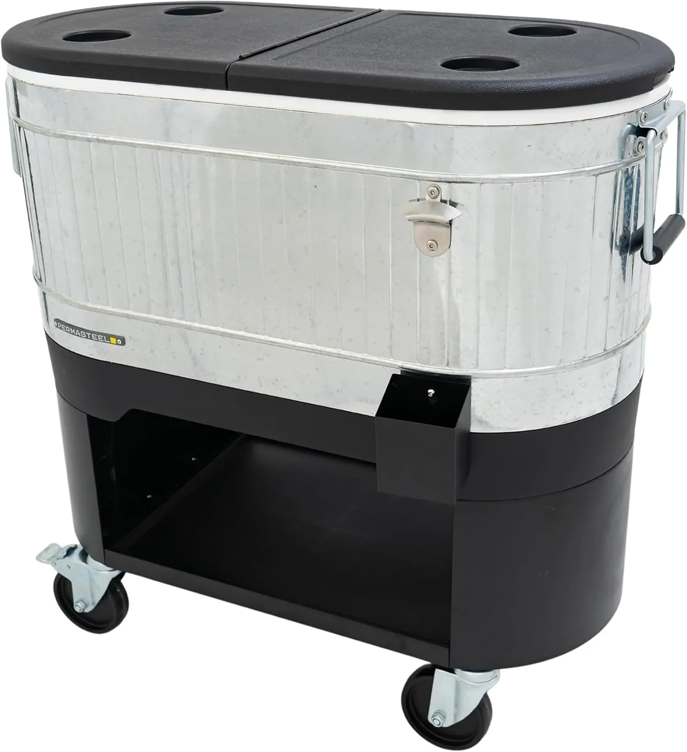 Permasteel 120-Qt Rolling Ice Chest, Portable Patio Party Bar Drink Cooler Cart with Wheels, Drink Dividers - Perfect for Outdoor or Indoor Entertaining, and Parties, Galvanized Steel