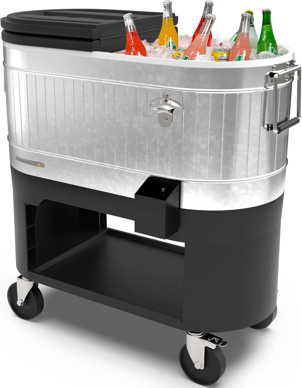 Permasteel 120-Qt Rolling Ice Chest, Portable Patio Party Bar Drink Cooler Cart with Wheels, Drink Dividers - Perfect for Outdoor or Indoor Entertaining, and Parties, Galvanized Steel