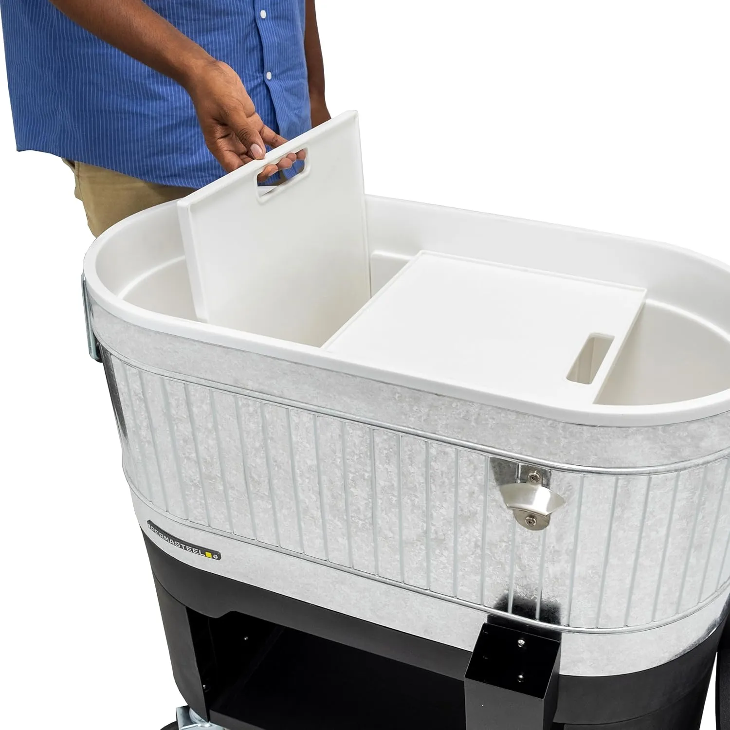 Permasteel 120-Qt Rolling Ice Chest, Portable Patio Party Bar Drink Cooler Cart with Wheels, Drink Dividers - Perfect for Outdoor or Indoor Entertaining, and Parties, Galvanized Steel