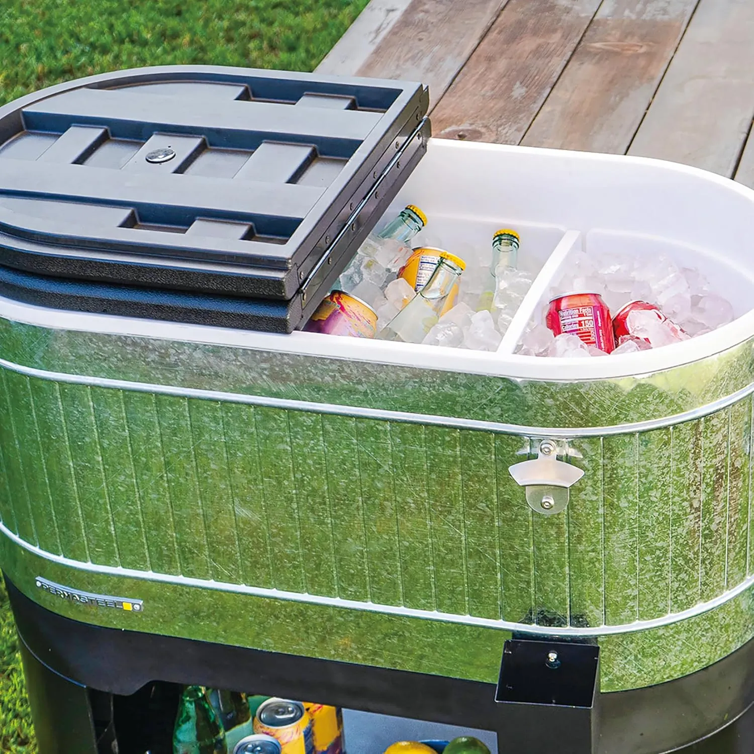 Permasteel 120-Qt Rolling Ice Chest, Portable Patio Party Bar Drink Cooler Cart with Wheels, Drink Dividers - Perfect for Outdoor or Indoor Entertaining, and Parties, Galvanized Steel