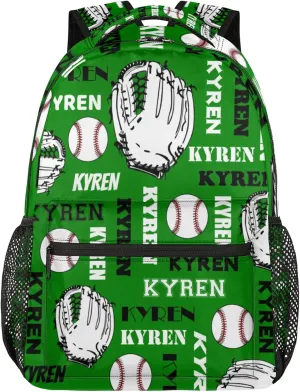 Personalized Baseball Backpack for Men Women, Custom Laptop Backpack with Name, Sports Bag Lightweight Daypack for Travel Hiking Camping, Dark Green