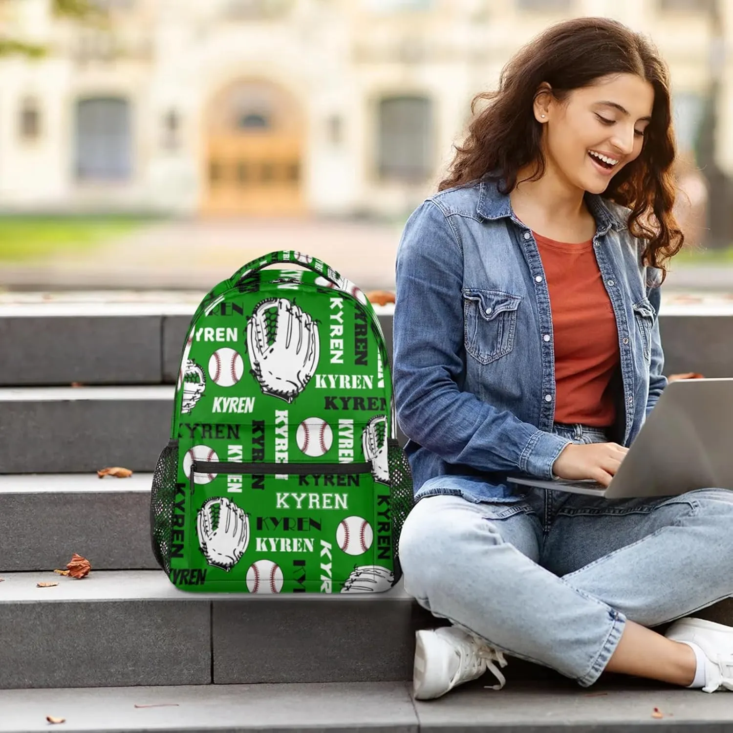 Personalized Baseball Backpack for Men Women, Custom Laptop Backpack with Name, Sports Bag Lightweight Daypack for Travel Hiking Camping, Dark Green