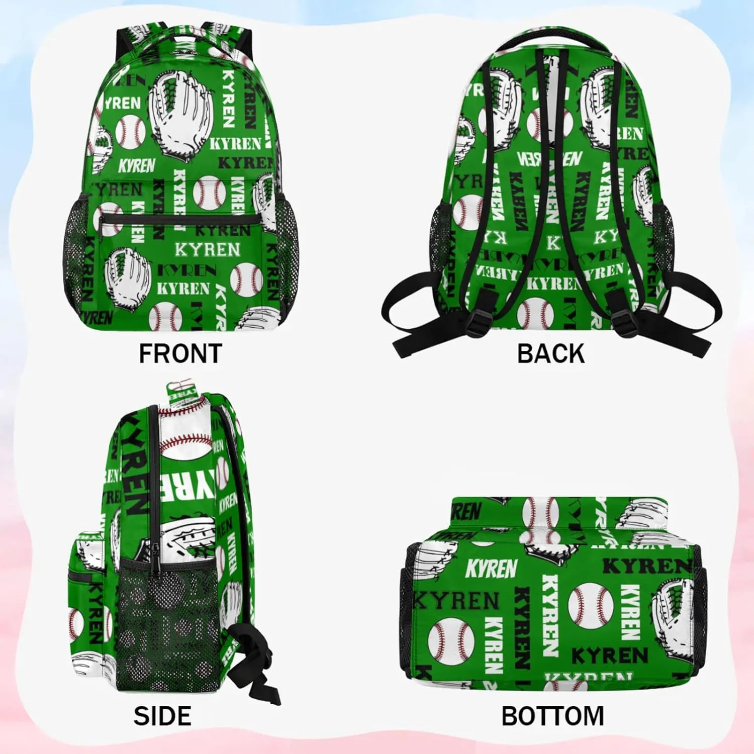 Personalized Baseball Backpack for Men Women, Custom Laptop Backpack with Name, Sports Bag Lightweight Daypack for Travel Hiking Camping, Dark Green