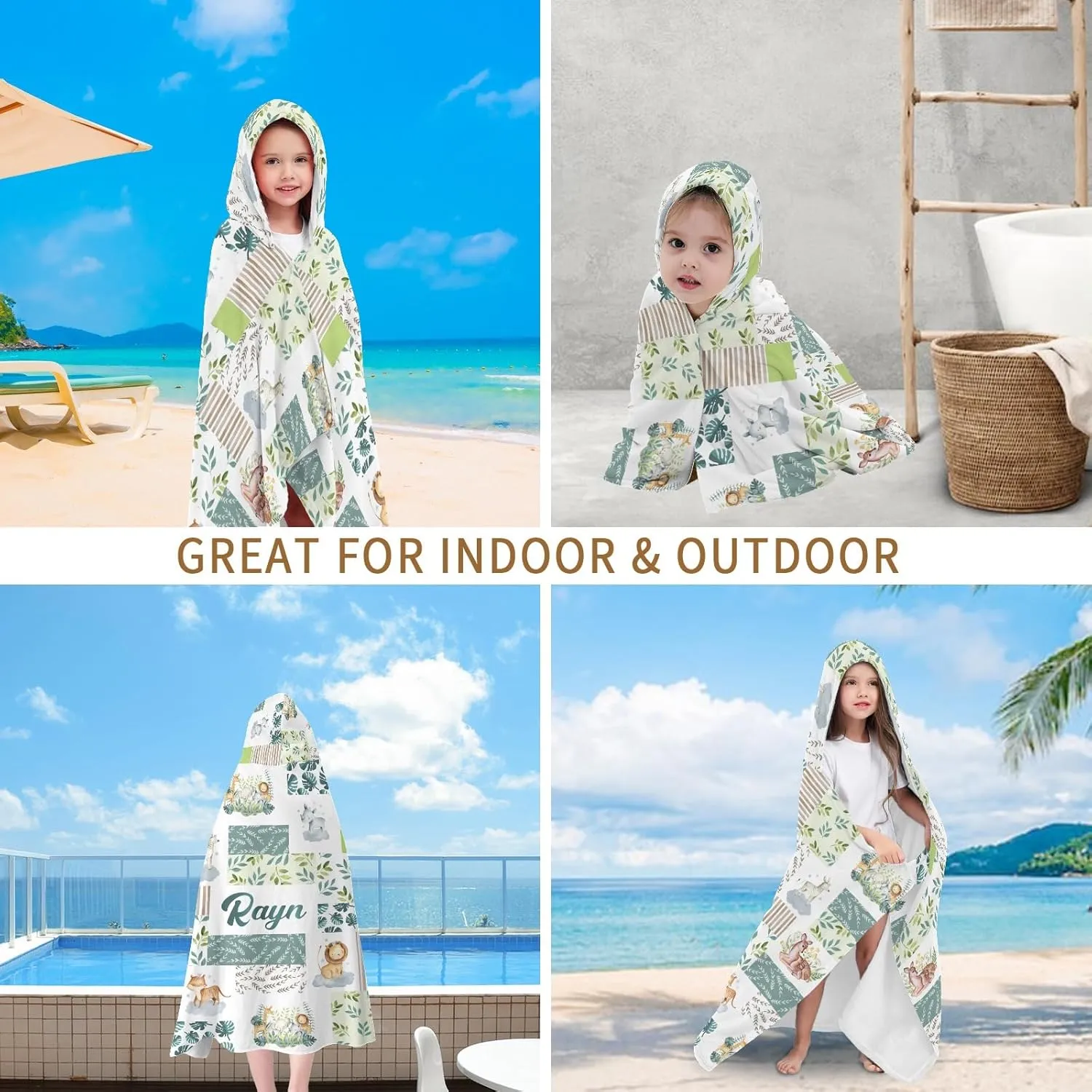 Personalized Bath Beach Swimming Pool Towel with Hood Jungle World Animal Lion Gift Ideas for Baby Showers